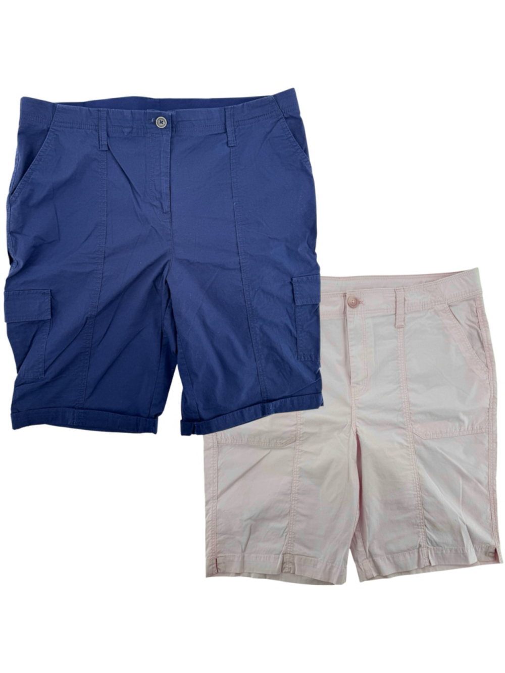 Chico’s 2 Pairs Fitigues Shorts Navy Blue Cargo & Pink Size 2/12 Summer Bermuda